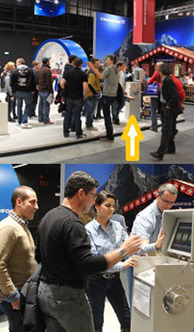 SlotMachine Grundfos Swissbau einarmiger Bandit LogoGame Messespiel Messegame Standwettbewerb Besucherfrequenz erhöhen Kontaktförderung Adressgenerator